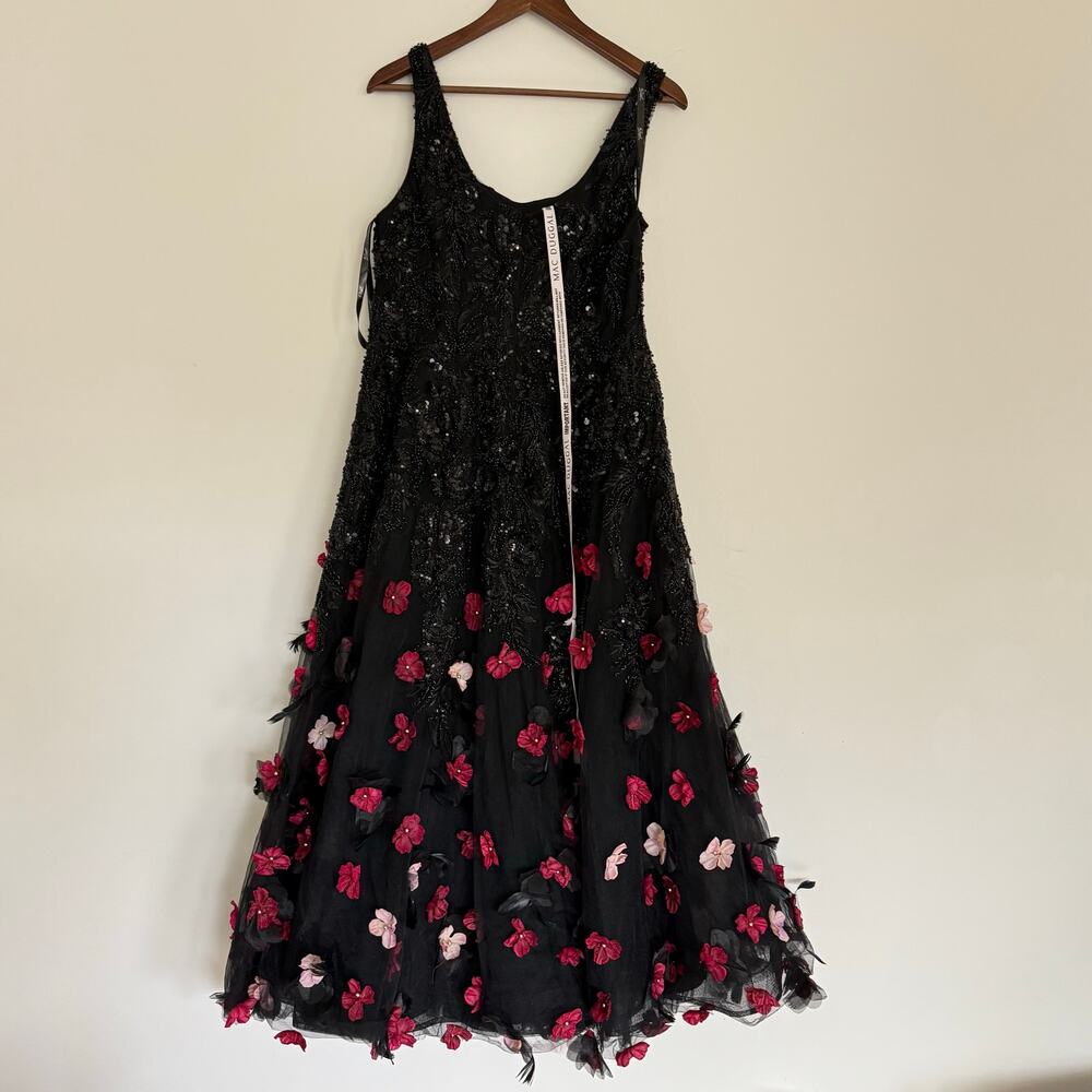 NEW Mag Duggal Sequin Floral Appliqué 3D FlowersBlack Midi Dress Size 10 - Picture 10 of 15